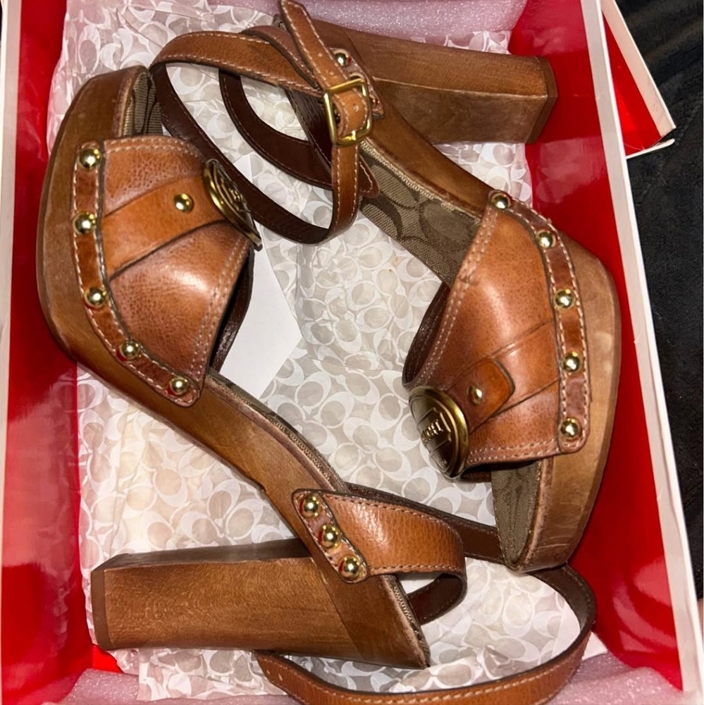 Coach Brown Sandals with Gold Accents - Picture 2 of 7